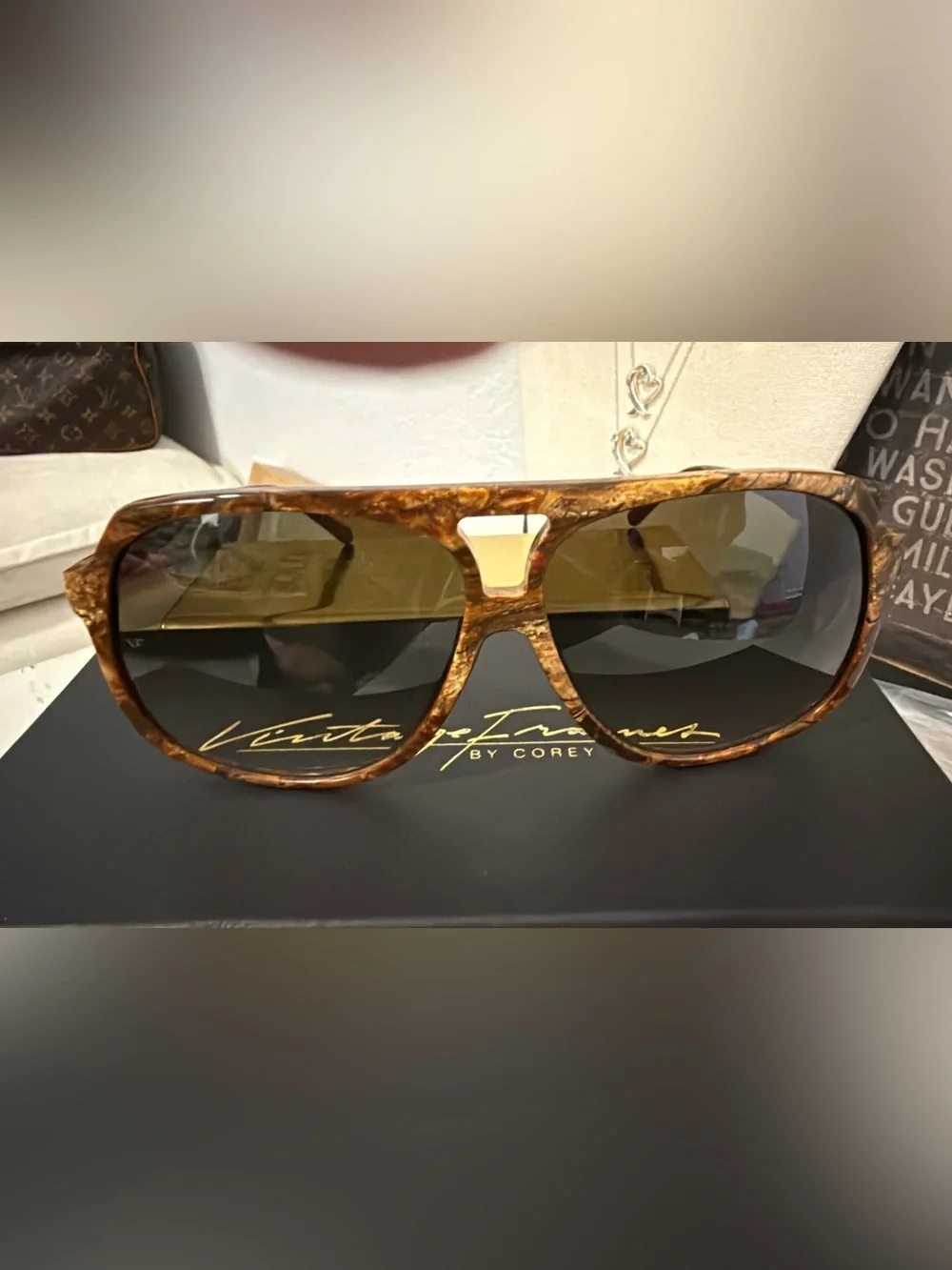 VINTAGE FRAMES BY COREY SHAPIRO LE MANIAC BURLWOOD BROWN NIB